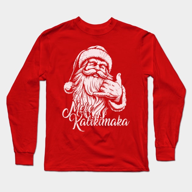 Mele Kalikimaka Hawaiian Christmas Retro Style Long Sleeve T-Shirt by E